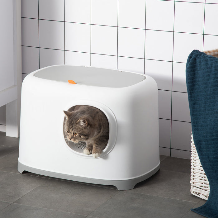 Pawhut Bac A Litiere Pour Chat, Bac A Litiere Ouvert Avec Tunnel Anti-sable, Pelle, Controle Des Odeurs Et Facile A Nettoyer, Blanc