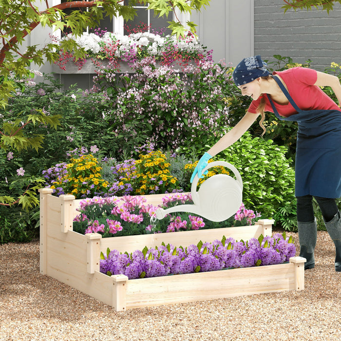 Lit De Jardin Eleve En Bois A 3 Niveaux Costway Avec Planteur De Croissance De Base A Extremite Ouverte Pour La Cour Arriere