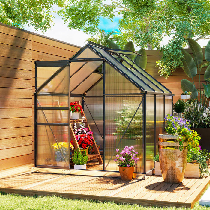 Outsunny Serre de plain-pied en polycarbonate 6' x 6' x 6,5', Gris