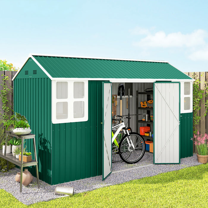 Outsunny Abri de Jardin Metallique 12' x 5,5' avec Porte Verrouillable Vert