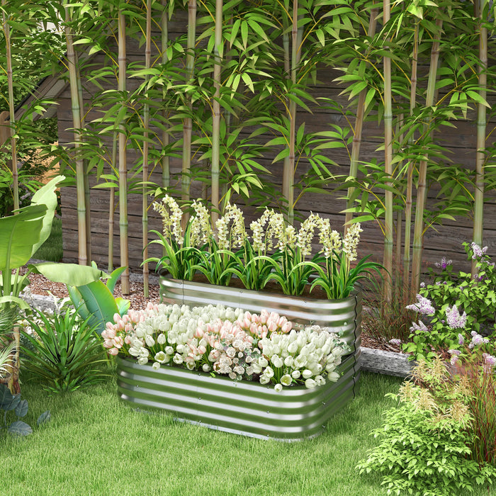 Outsunny Kit De Jardiniere Surelevee A 2 Niveaux, 4x3x1pi Jardiniere D'exterieur Galvanisee Avec Bordure De Securite Pour Legumes, Fleurs, Fruits Et Herbes, Argent