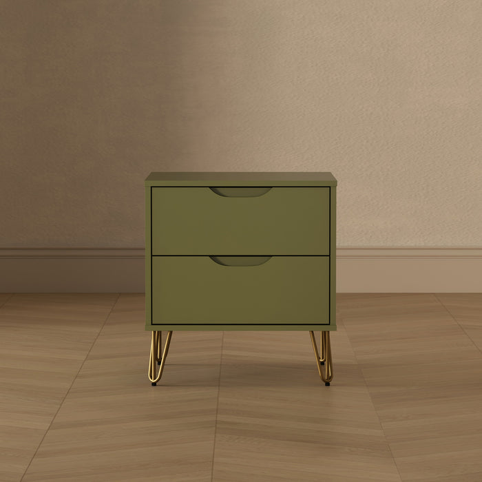 Table de nuit Rockefeller Mid-Century Modern 20\" en vert olive (2 tiroirs)