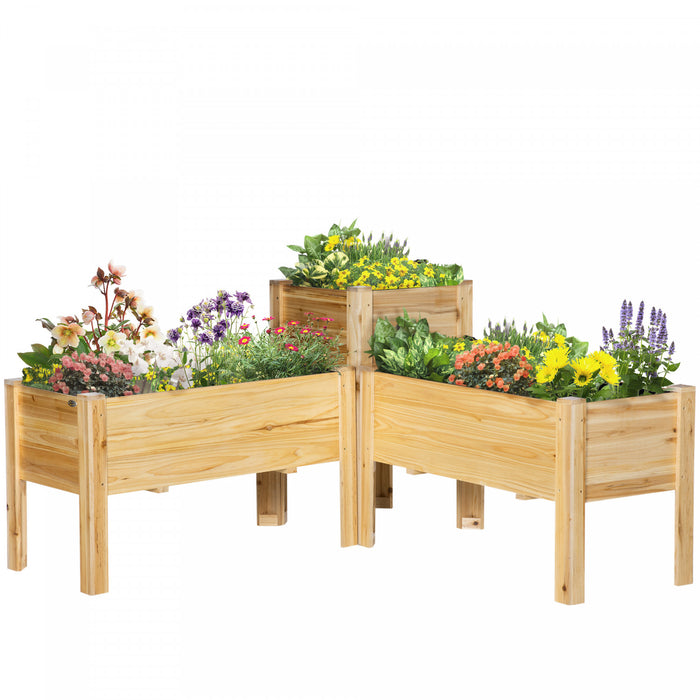 Outsunny Lot de 3 parterres de fleurs en bois pour terrasse et pelouse