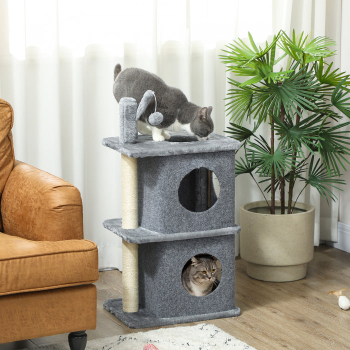 Cat Tree With 2 Condos, 31.5\" Multi-level Cat Tower, Grey