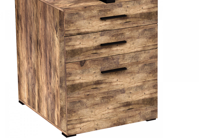 Bureau d’ordinateur de 47 po avec 3 tiroirs - bois recyclé brun avec base en métal argenté