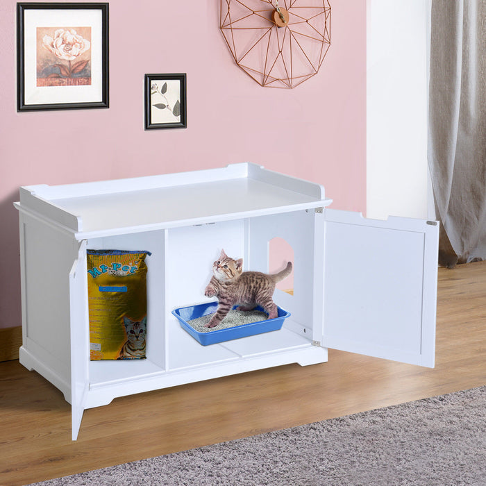 Pawhut Boite A Litiere Pour Chat Couverte 2 En 1 Toilettes Rangement Hideaway Armoire Banc Decor A La Maison