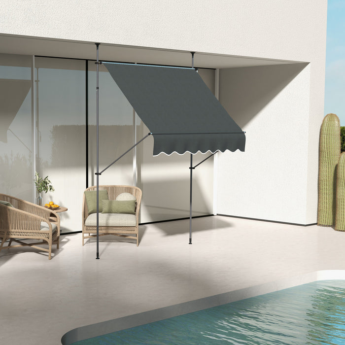 Outsunny Auvent Retractable 6.5' X 4', Autoportant Et Sans Vis, Gris Fonce