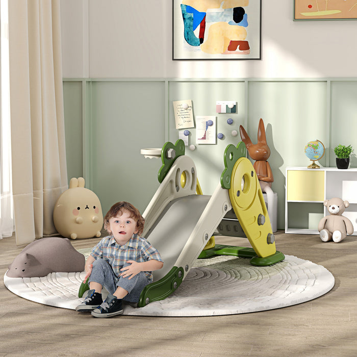Qaba Toboggan Pour Tout-petits, Toboggan 3 En 1 Pour Enfants Avec Panier De Basket-ball, Grimpeur, Toboggan Interieur Pliable Sur Le Theme Du Radis Pour 1 A 3 Ans, Jaune