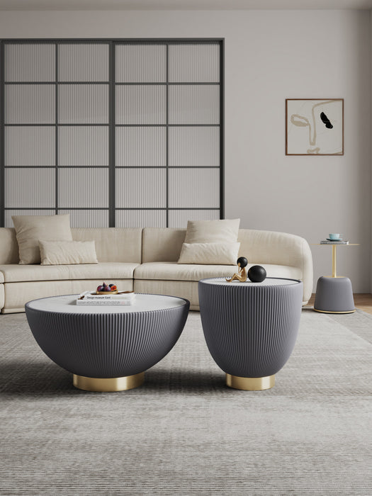 Ensemble moderne Anderson de 3 tables : table basse et tables d’appoint en gris