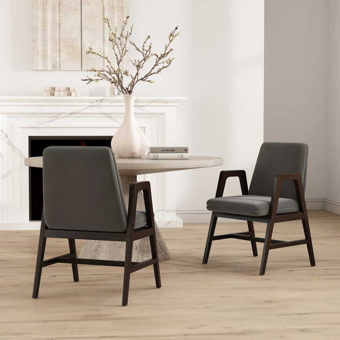 Fauteuil moderne Stella en velours avec accoudoirs en bois, graphite - Lot de 2