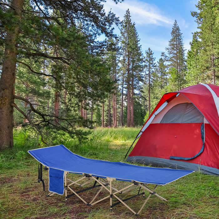 Lit De Camping Pliant Outsunny, Lit De Couchage Portable Pour Les Voyages, Bleu Marine