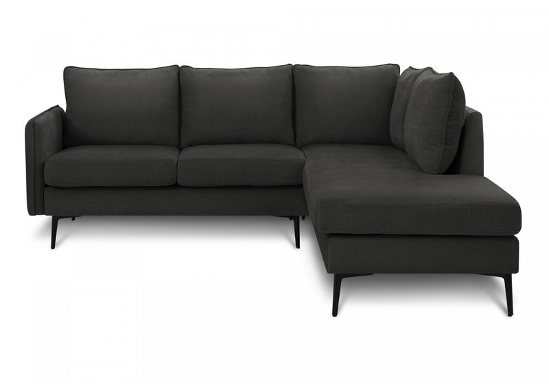 Sofa Sectionnel Rembourre, 85\" De Large, Tissu Noir, Pieds En Metal Noir