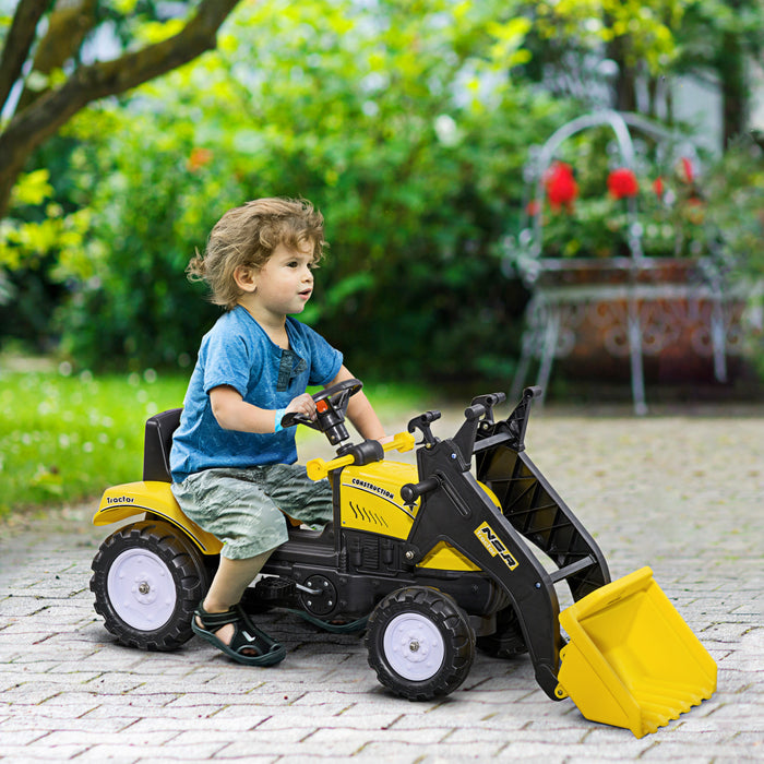 Aosom Pelle Manuelle A Pedale Pour Enfants Avec Chargeur Frontal, Tracteur Autoporte Pour Enfants De 3 Ans, Jaune