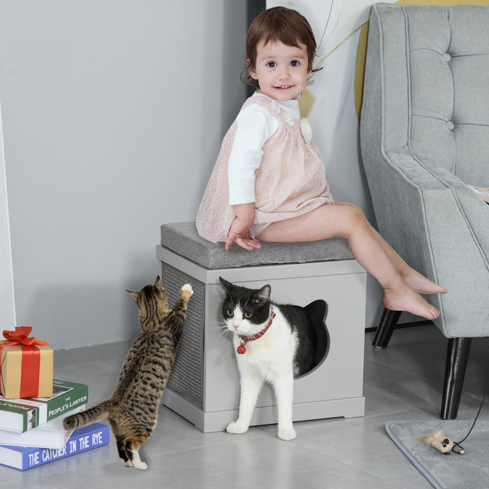 Pawhut Lit D'interieur Pour Chat Avec Coussins Rembourres Doux, Jolie Maison Cubique Couverte Avec 2 Planches A Gratter Exterieures, Grotte Pour Chatons, Petits Chats, Gris