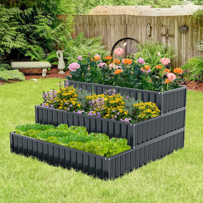 Costway 1 Pcs Lit De Jardin Eleve A 3 Niveaux, Boite De Planteur Exterieure Elevee En Metal De 47\" X 47\" X 24\" Noire