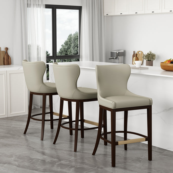 Tabouret de bar Blair moderne en bois avec revetement en tissu couleur pierre - Lot de 3