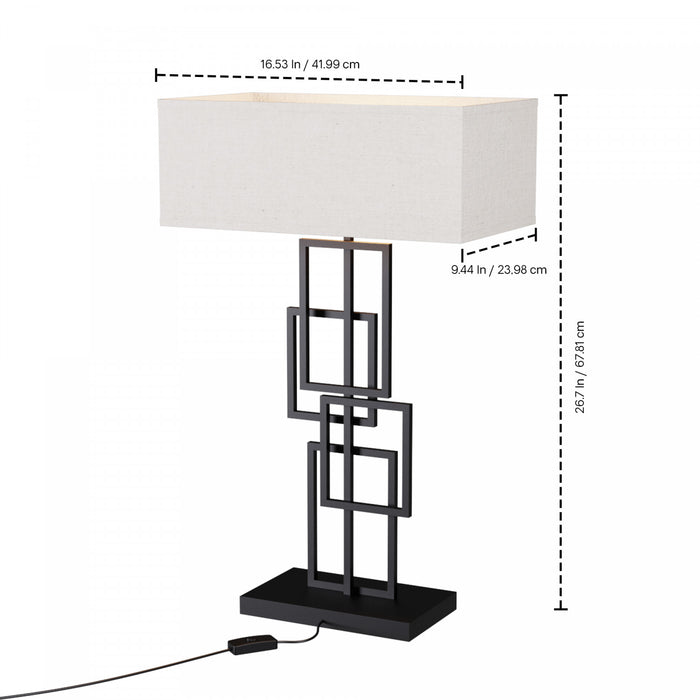 Lampe de table géométrique chic noire de 27 po avec abat-jour cylindrique