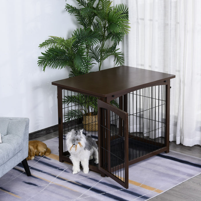 Pawhut Cage Decorative En Bois Pour Chien, Cage Pour Animaux De Compagnie, Table D'appoint Pour Petite Maison D'animaux Avec Plateau, Porte Verrouillable, Marron
