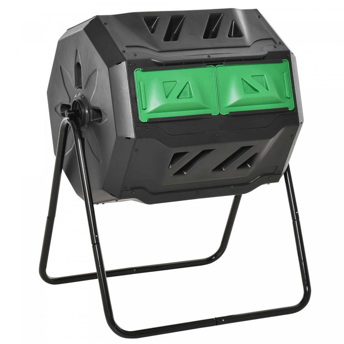 Outsunny Bac A Compost Exterieur A Double Chambre Rotatif A 360° Vert