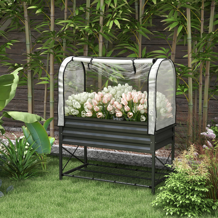 Outsunny Bac de Jardin Sureleve Metallique avec Housse, Noir