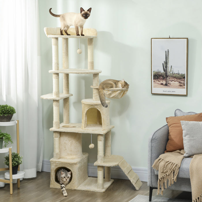 Arbre a chat 170 cm avec 7 griffoirs, beige