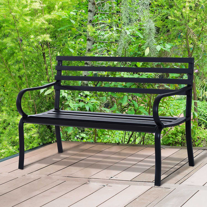 Outsunny Banc D'exterieur 2 Places, Banc De Jardin En Metal, Noir
