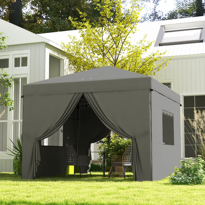 Outsunny Tente Escamotable 10' X 10' Avec Fenetres En Maille, Gris Clair