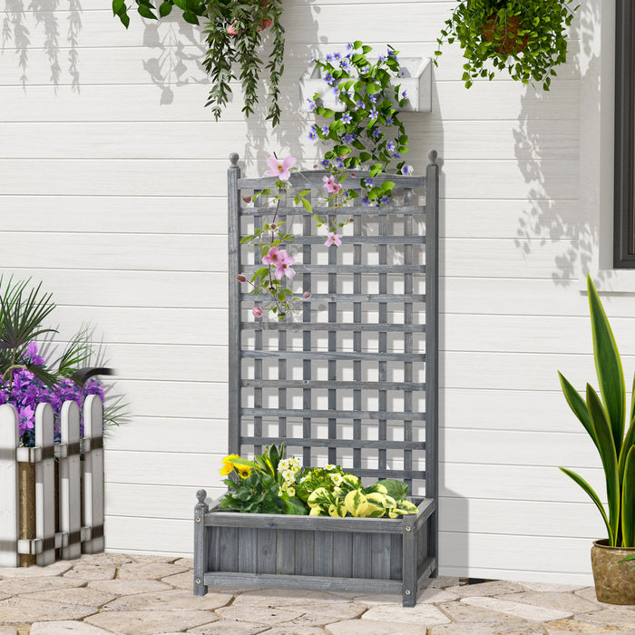 Outsunny Lit De Jardin Sureleve Outsunny Avec Jardiniere En Bois De Treillis, Gris