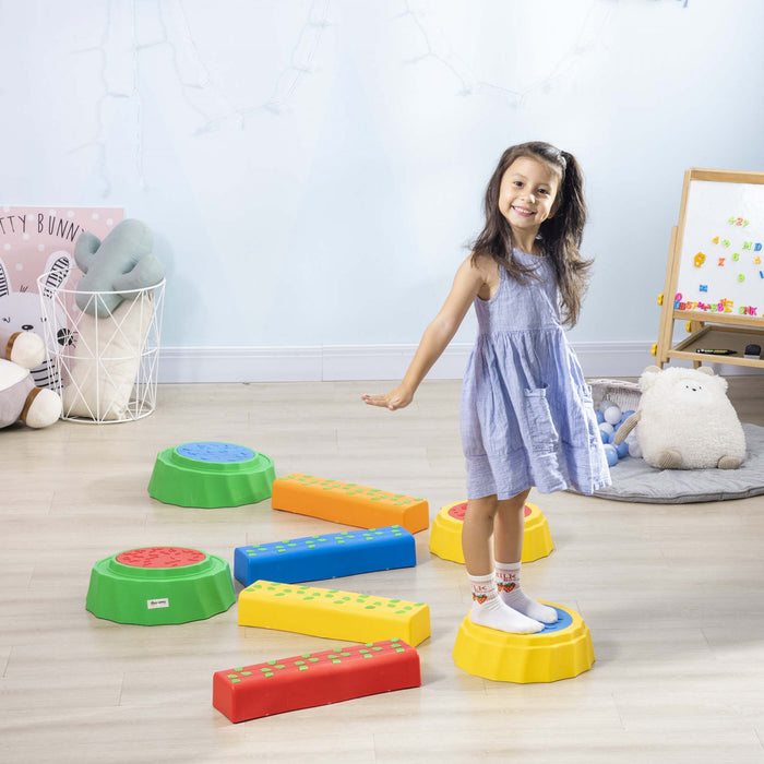 Outsunny 8pcs Poutre D'equilibre Pour Enfants, Pont Avec Surface Et Fond Antiderapants, Tremplin Empilable Pour Les Tout-petits, Entrainement A La Coordination De La Force D'equilibre, Multicolore