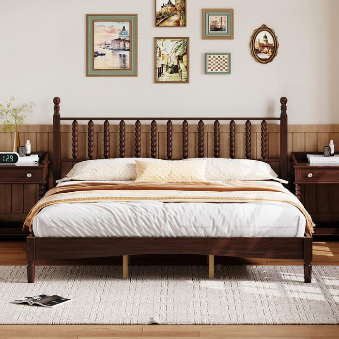 Oliver Lit Plateforme Retro en Bois avec Tete de Lit en Forme de Gourde et Support - Taille King