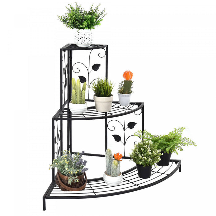 Costway 3 Niveaux Floral Coin Plante Stand Metal Pot De Fleurs Etagere Escalier Affichage Echelle