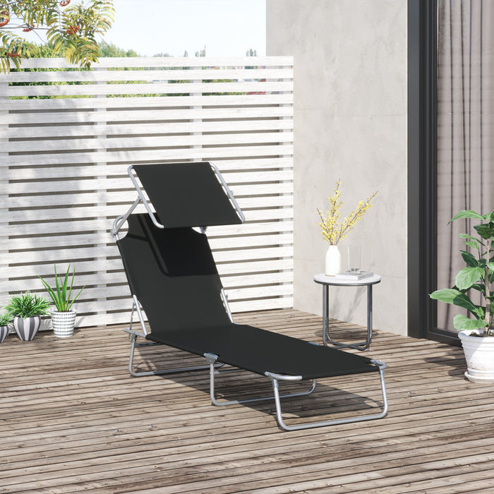 Chaise Longue D'exterieur Outsunny, Chaise Longue Pliable Reglable, Noire.