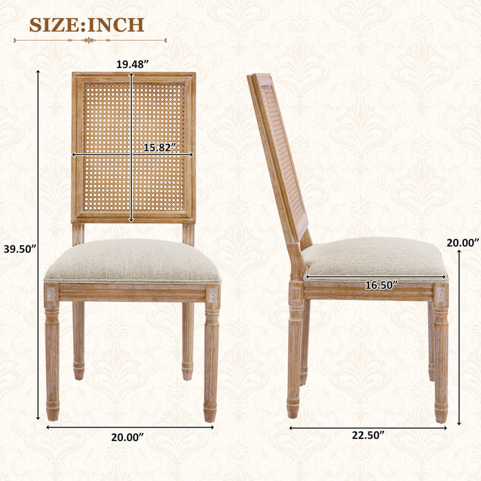 Oliver lot de 2 chaises de salle a manger en bois massif (hevea) avec assise rembourree, dossier en cannage et pieds canneles, beige