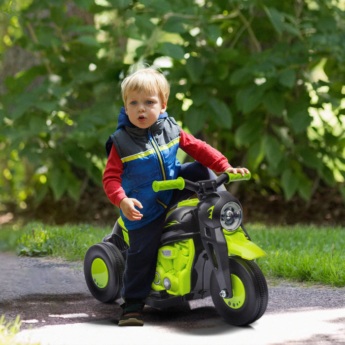 Qaba Velo Electrique, Voiture A Bulles, 3 Roues, Moto Electrique Alimentee Par Batterie 6 V Pour Enfants Avec Phare Led, Musique, Pedale, Pour 2 A 5 Ans, Vert