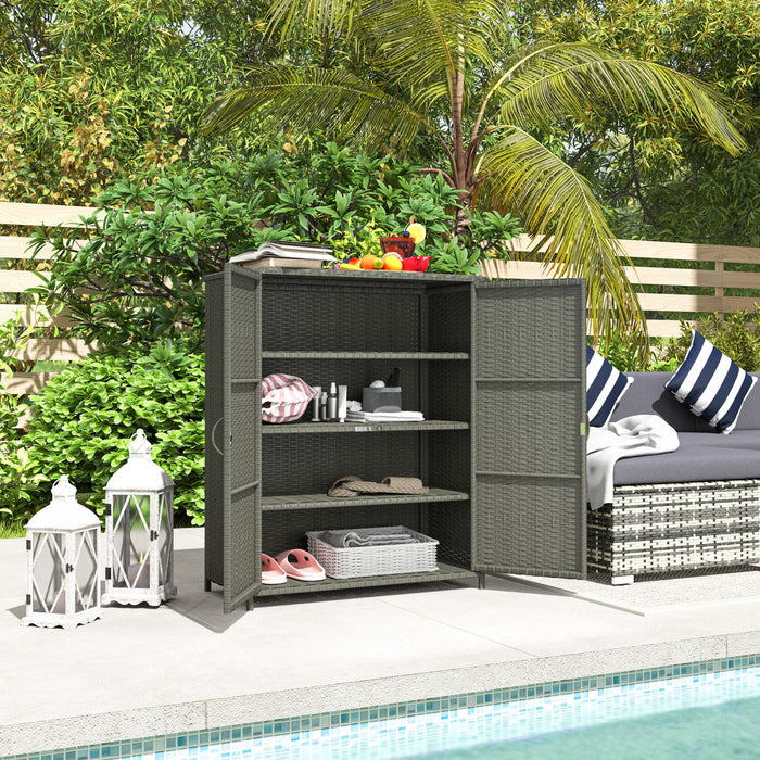 Outsunny Armoire De Rangement Exterieure En Osier, 4 Etageres Avec 2 Portes