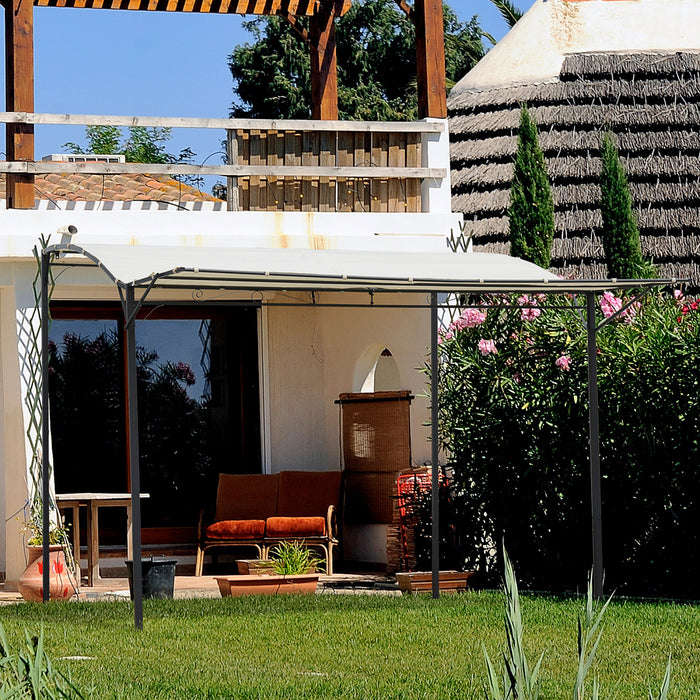 Outsunny 10x8pi Tonnelle De Terrasse En Metal Avec Auvent Lateral Extensible Abri Exterieur Jardin Pare-soleil Auvent Pont Porte Fenetre Auvent Creme Blanc
