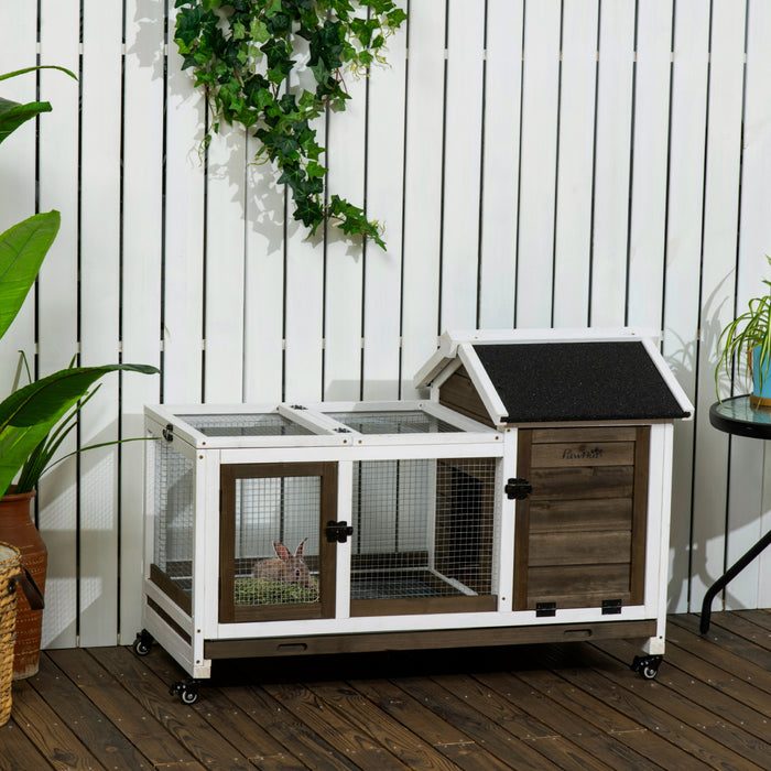Pawhut Clapier A Lapins Avec Roulettes, Cage A Lapins Avec Rampe, Enclos, Plateau Pour Interieur Et Exterieur, Adapte Pour Lapin, Cochon D'inde, Cafe