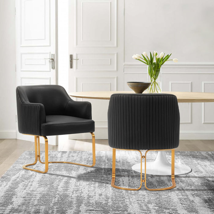 Chaise de salle a manger Raya en bois moderne et cuir vegetalien noir - Lot de 2