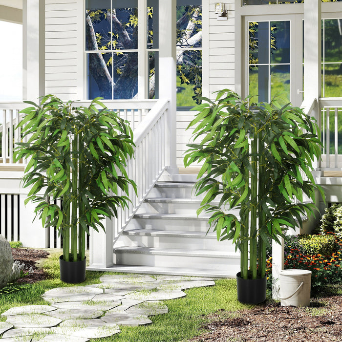 HOMCOM Ensemble de 2 Bambous Artificiels de 140 cm, Plantes Fausse pour Decoration Interieure