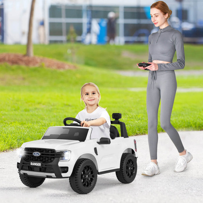 Costway 12v Autorise Ford Ranger Enfants Rouler Sur Voiture Avec Panier De Stockage A Telecommande Blanc