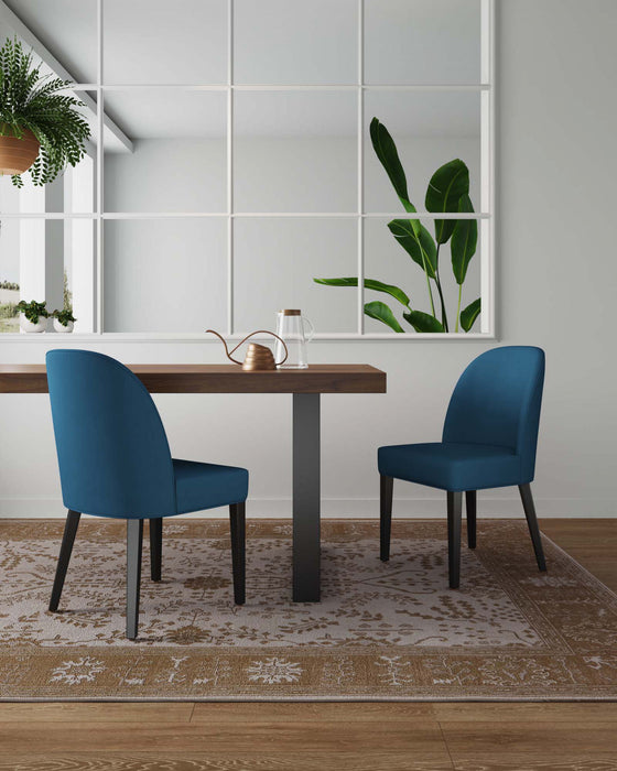 Chaise de salle a manger moderne en bois Hillman avec revetement bleu - Lot de 2