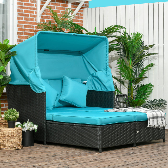 Outsunny Chaise Longue Exterieure Double Avec Auvent Et Coussins, Vert