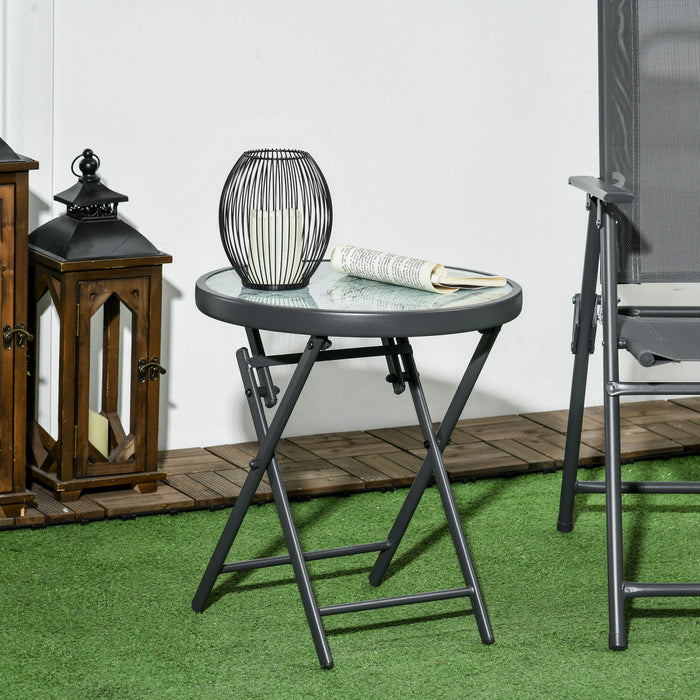 Outsunny Table Pliante D'exterieur Avec Plateau En Verre Trempe, Blanc