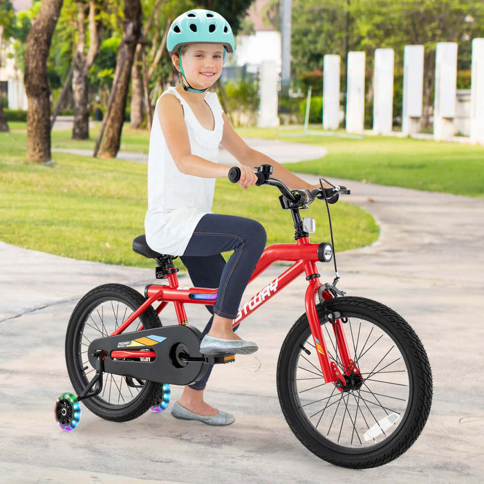 Costway 18\" Led Eclaire Velo Pour Enfants Avec Siege Reglable Coaster Frein Roues D'entrainement Rouge