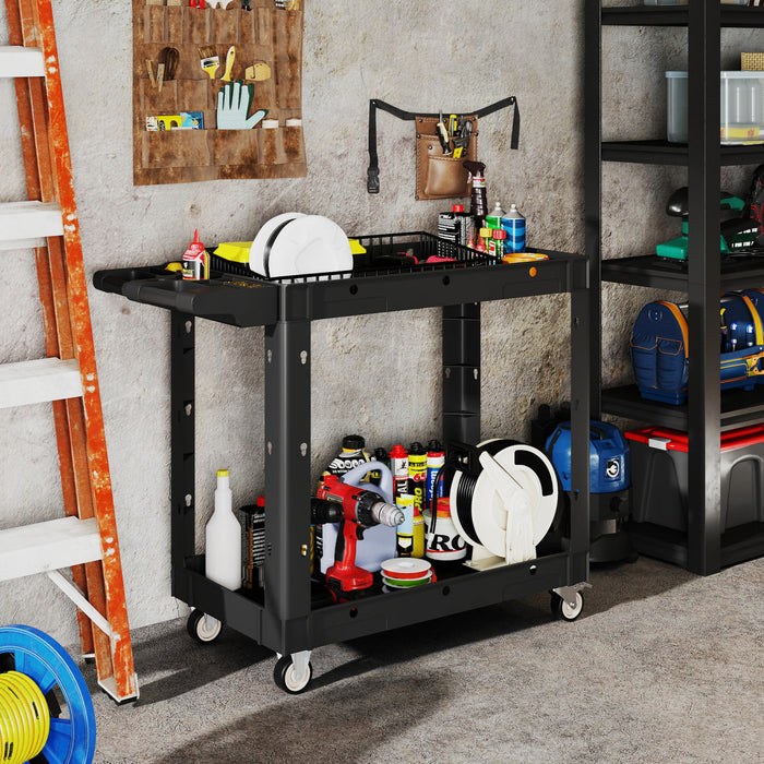 Homcom Chariot A Outils Roulant A 2 Niveaux, Capacite De 500 Lb, Noir
