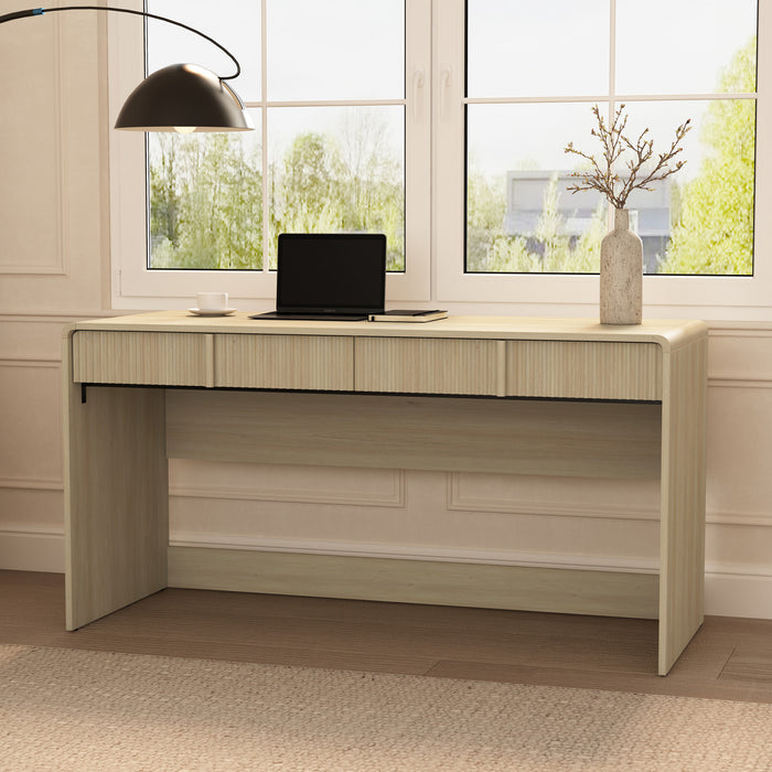Bureau d’ecriture contemporain Novara 60\" en chene blanchi (2 tiroirs)