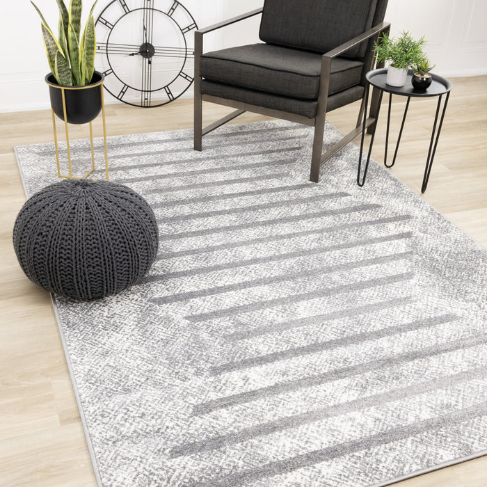 Carpette Covington à motifs de lignes géométriques vieillies pour l'intérieur - 6 pi 7 po x 9 pi 10 po
