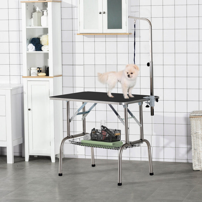 Pawhut Table De Toilettage Pour Chien En Acier Inoxydable De 36 Pouces De Qualite Garantie Avec Bras Reglable Et Panier