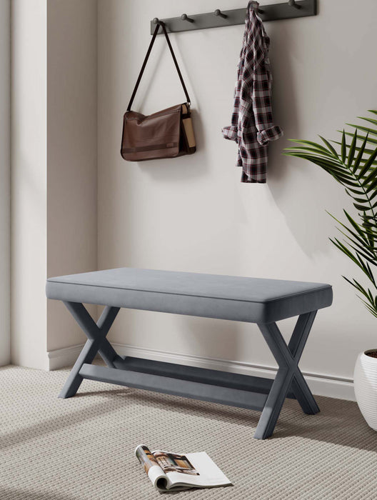 Banc d’appoint Abigail style milieu du siecle moderne en velours gris