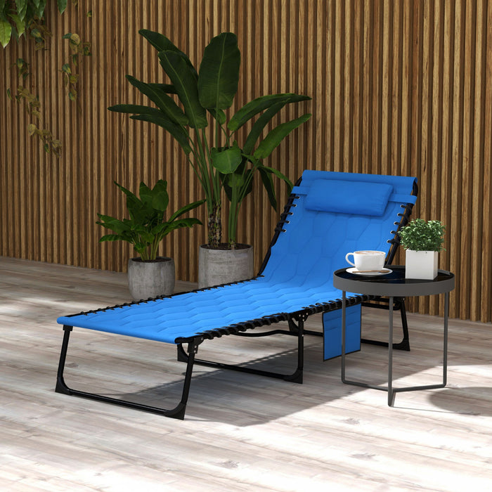 Outsunny Chaise Longue Pliante, Chaise Inclinable Et Rembourree, Bleu
